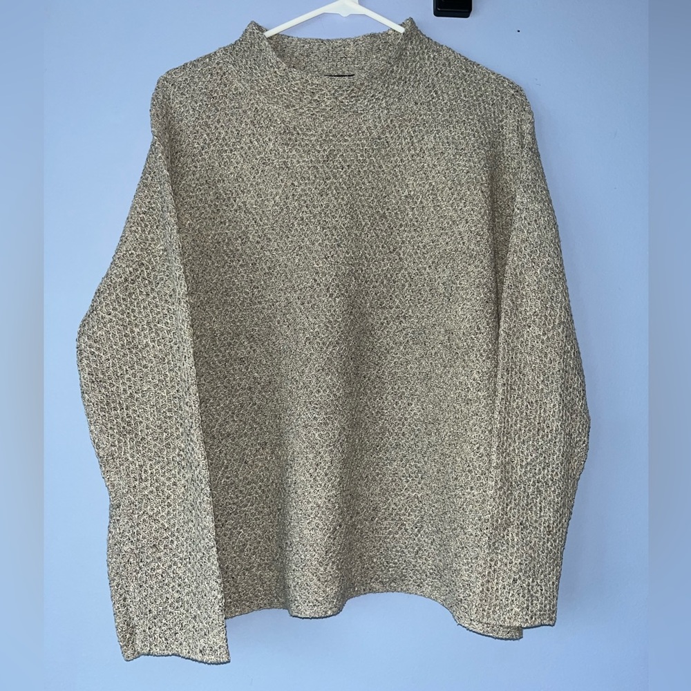 Eileen Fisher Silk Knit Funnel Neck Pullover Top in Ash Gray Medium - Picture 2 of 3